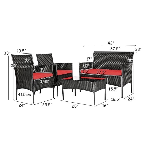 8 Pieces Patio Cushioned Rattan Furniture Set-Red-Patio Conversation Sets-DECOROLALA