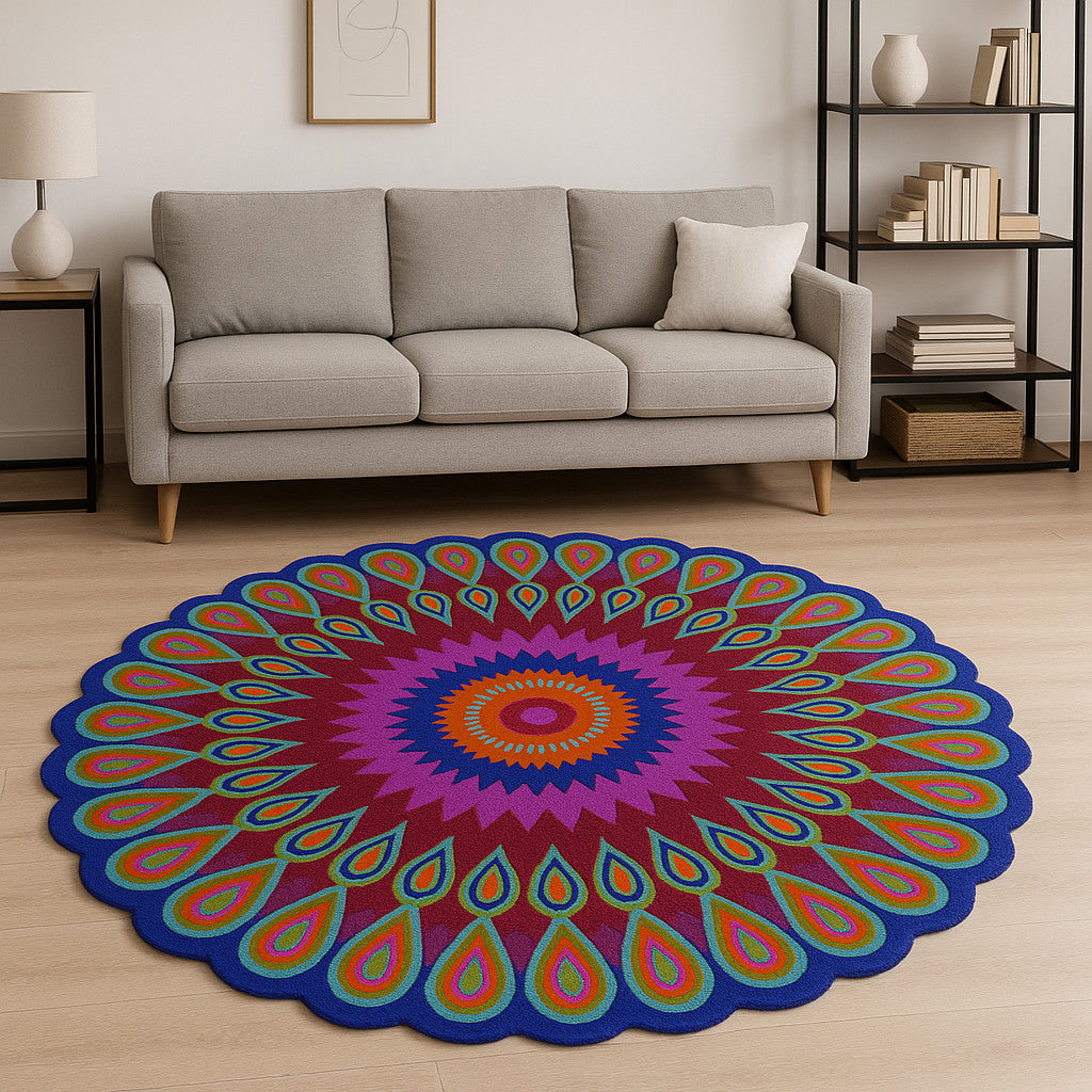 8' Pink Wool Hand Tufted Round Rug-Area Rugs-DECOROLALA