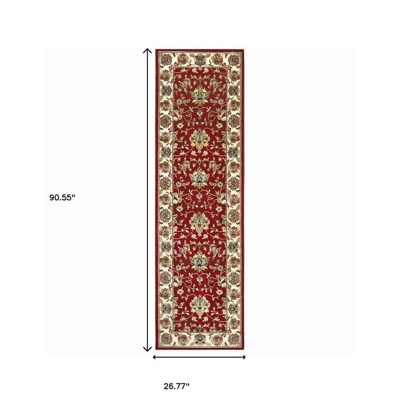 8' Red And Ivory Runner Rug-Area Rugs-DECOROLALA