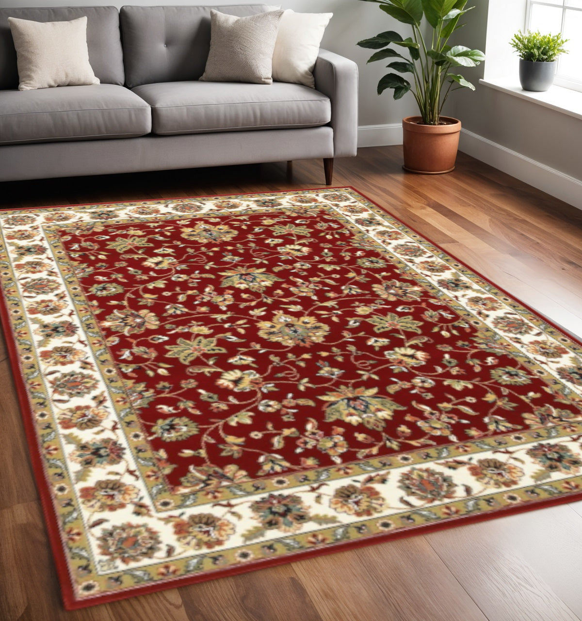 8' Red And Ivory Runner Rug-Area Rugs-DECOROLALA