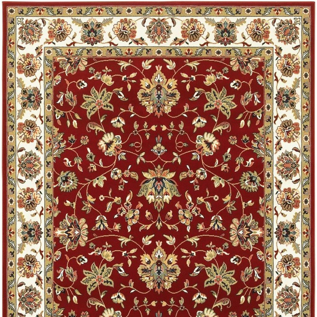 8' Red And Ivory Runner Rug-Area Rugs-DECOROLALA