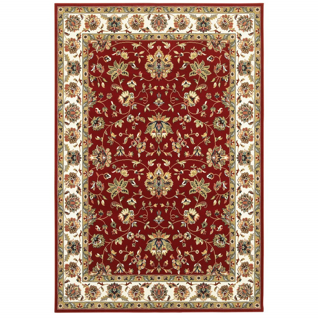 8' Red And Ivory Runner Rug-Area Rugs-DECOROLALA