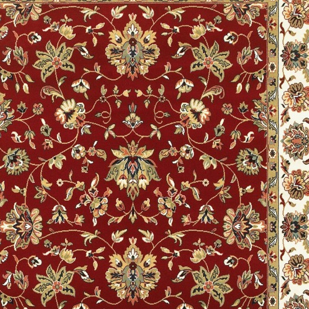 8' Red And Ivory Runner Rug-Area Rugs-DECOROLALA