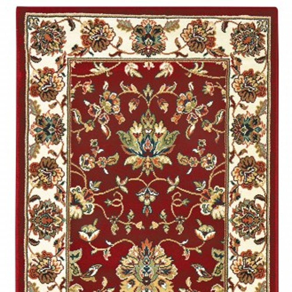 8' Red And Ivory Runner Rug-Area Rugs-DECOROLALA