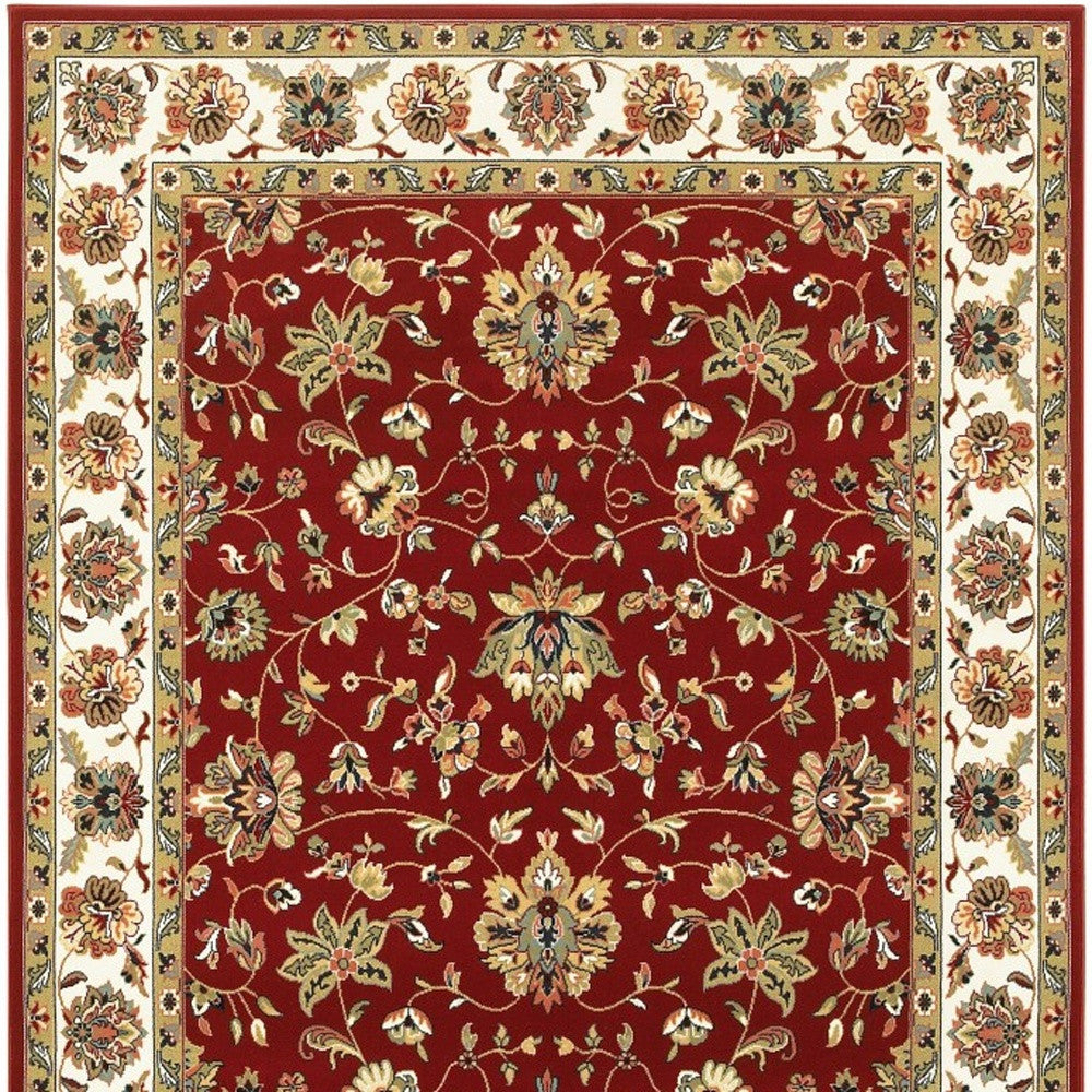8' Red And Ivory Runner Rug-Area Rugs-DECOROLALA