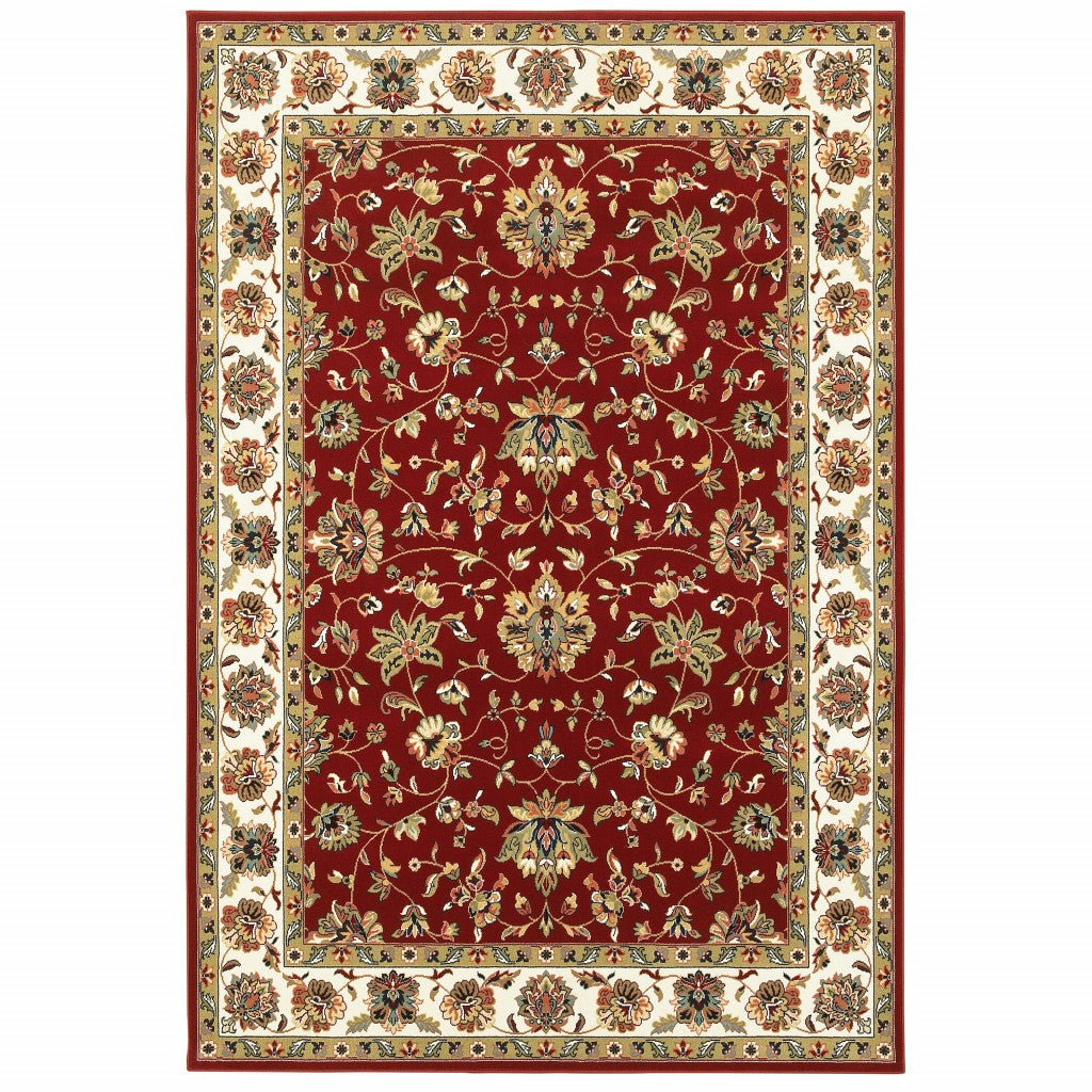 8' Red And Ivory Runner Rug-Area Rugs-DECOROLALA