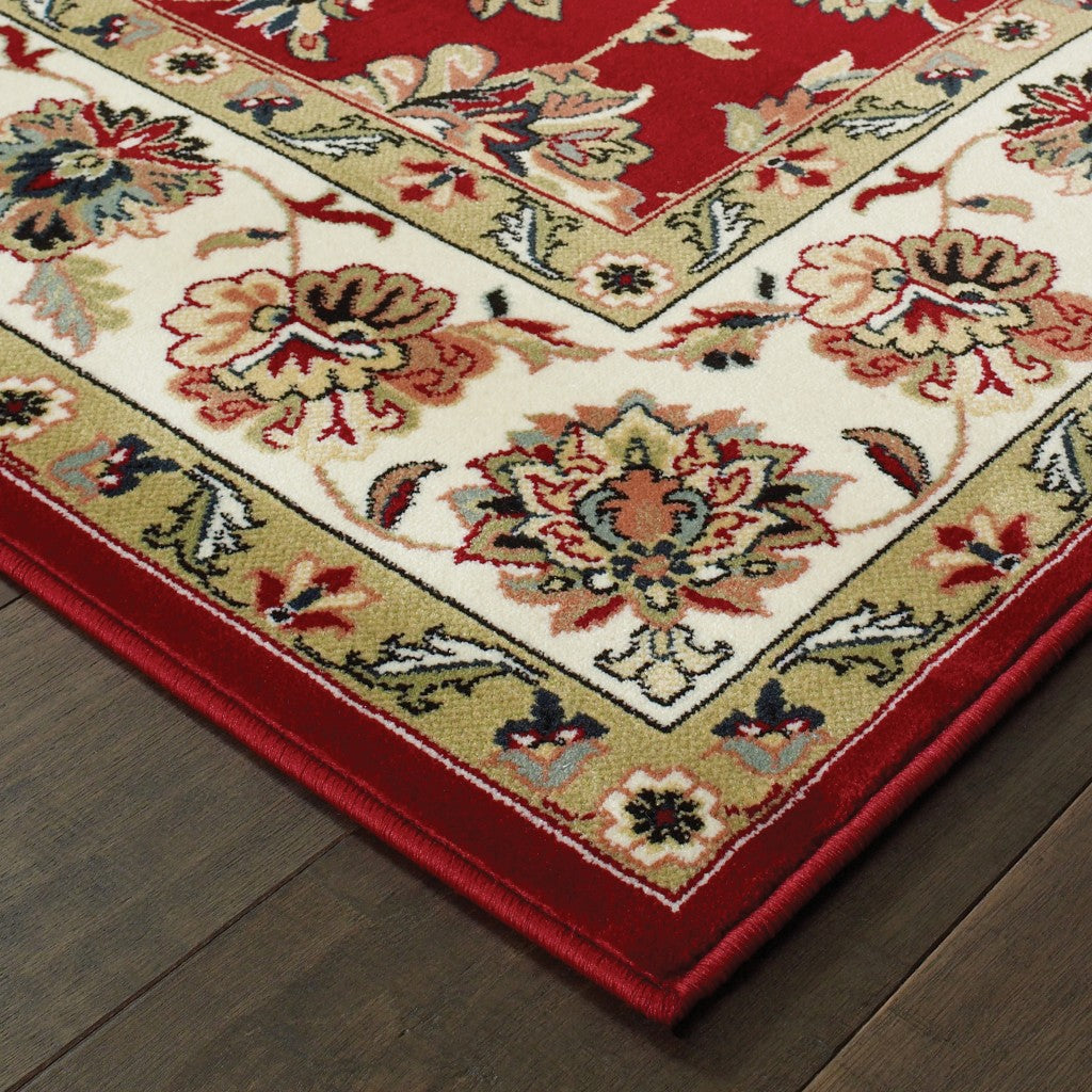 8' Red And Ivory Runner Rug-Area Rugs-DECOROLALA
