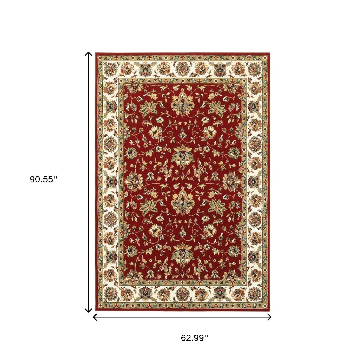 8' Red And Ivory Runner Rug-Area Rugs-DECOROLALA
