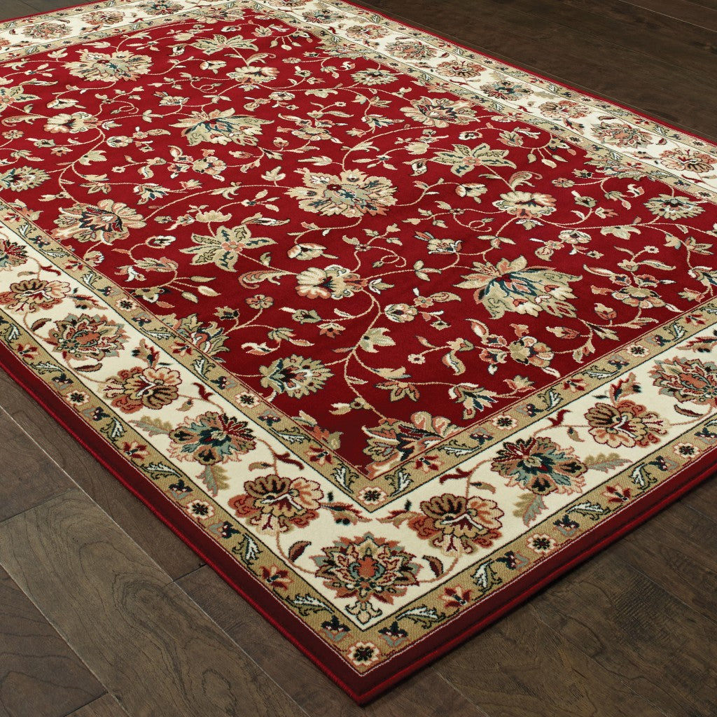 8' Red And Ivory Runner Rug-Area Rugs-DECOROLALA