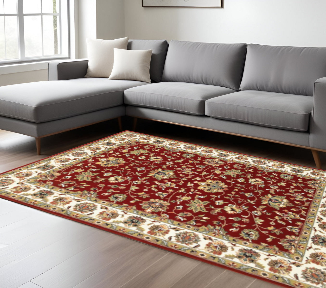 8' Red And Ivory Runner Rug-Area Rugs-DECOROLALA