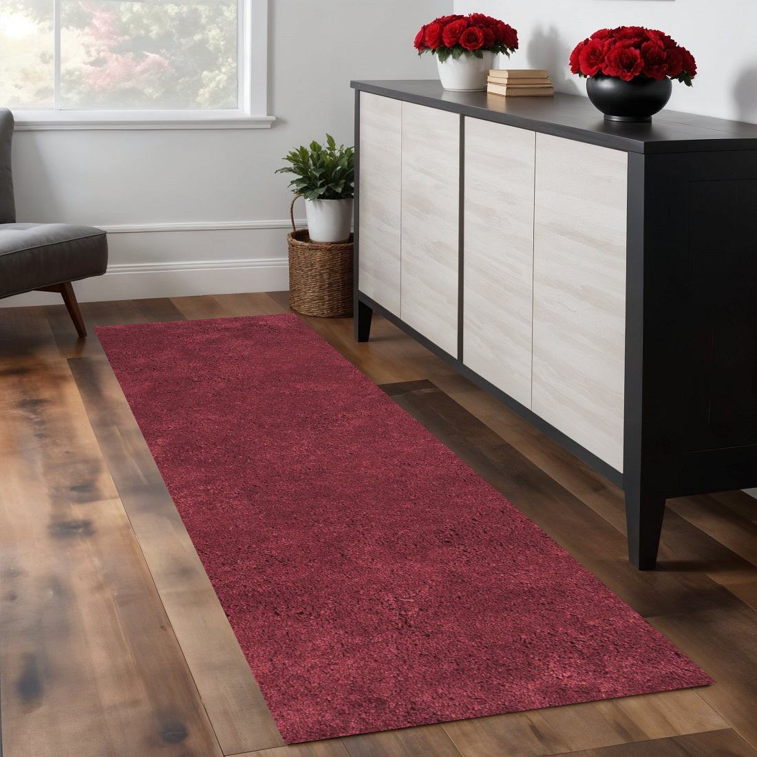 8' Red Hand Woven Round Rug-Area Rugs-DECOROLALA