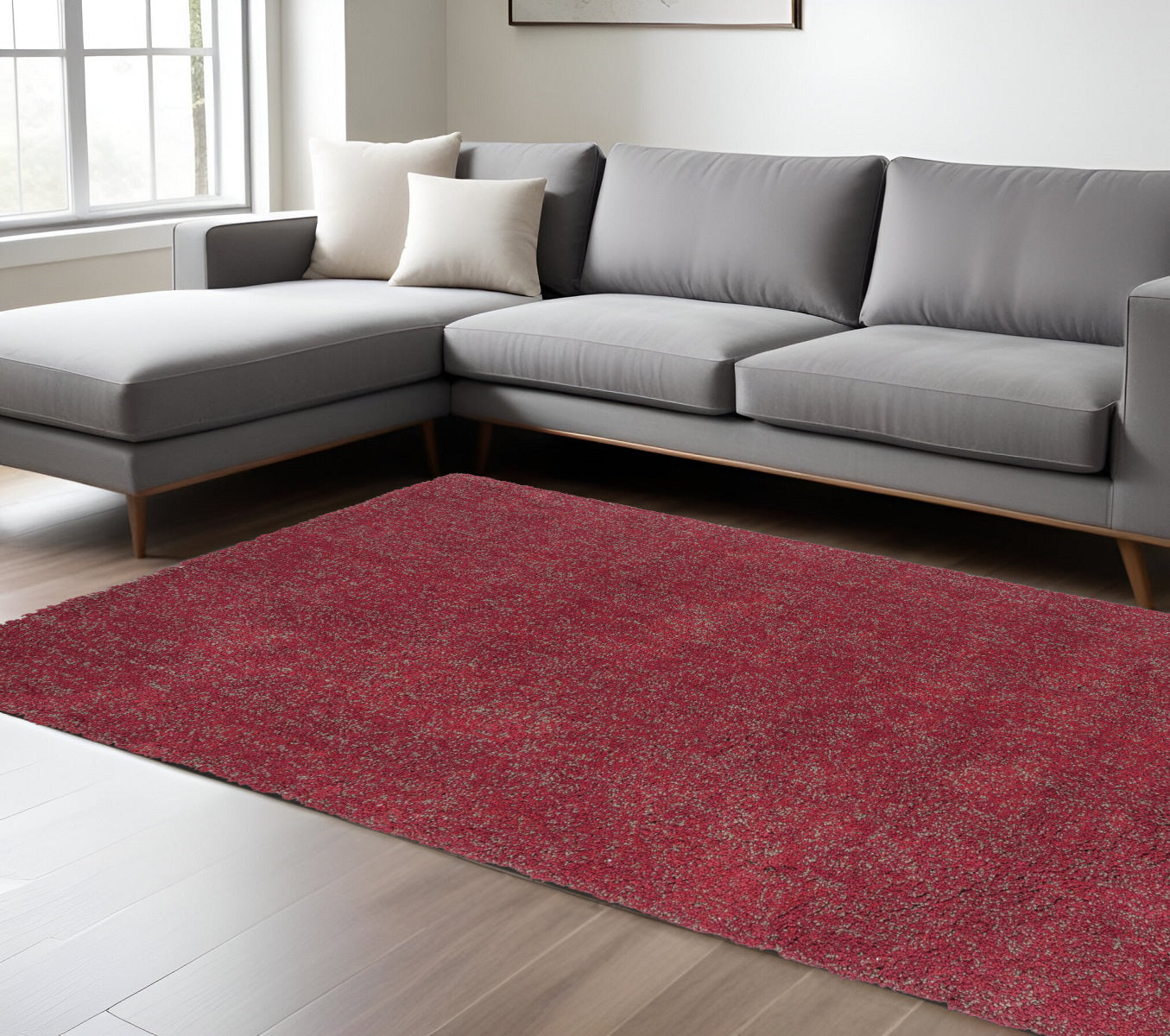 8' Red Hand Woven Round Rug-Area Rugs-DECOROLALA