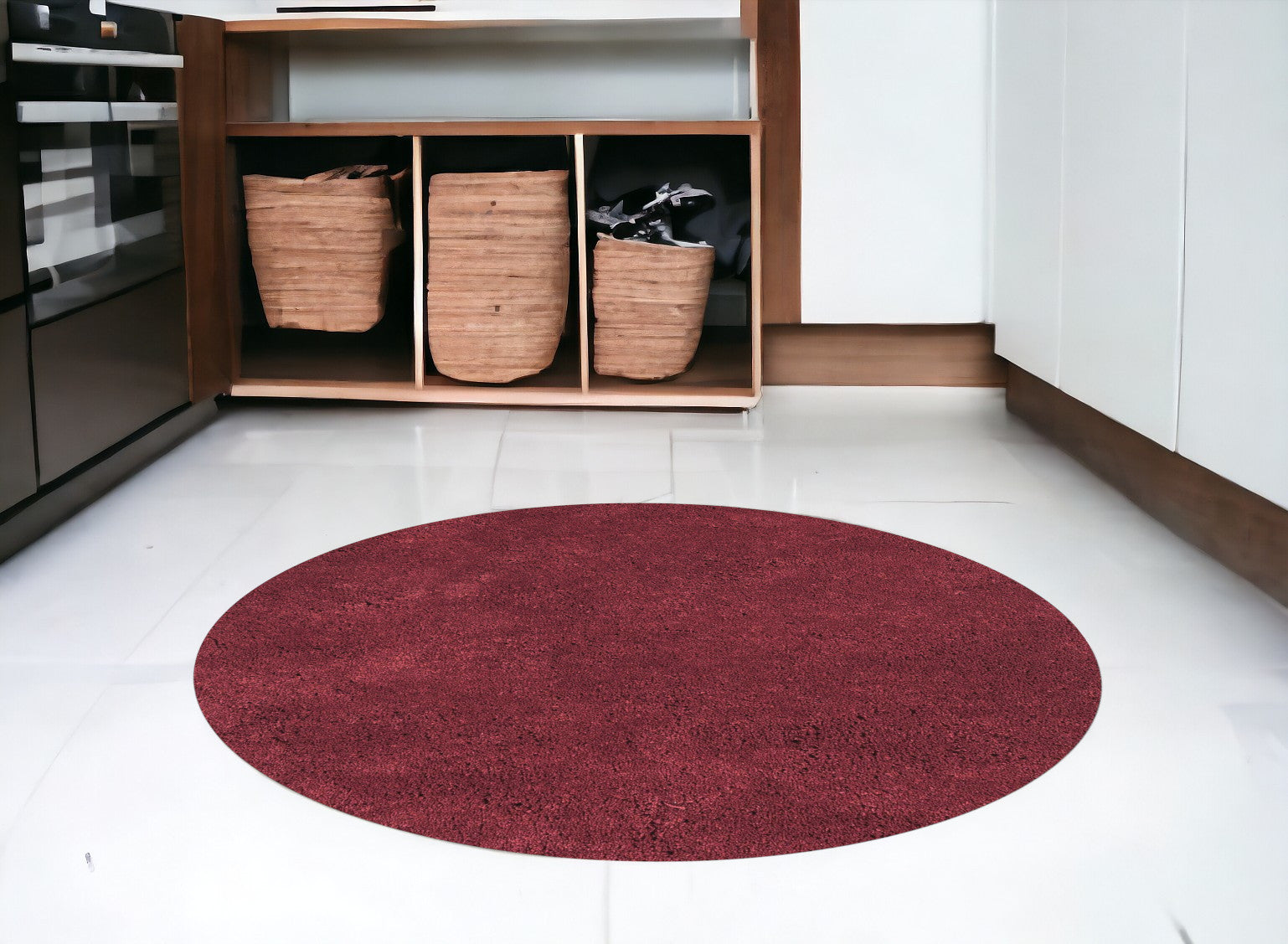 8' Red Hand Woven Round Rug-Area Rugs-DECOROLALA
