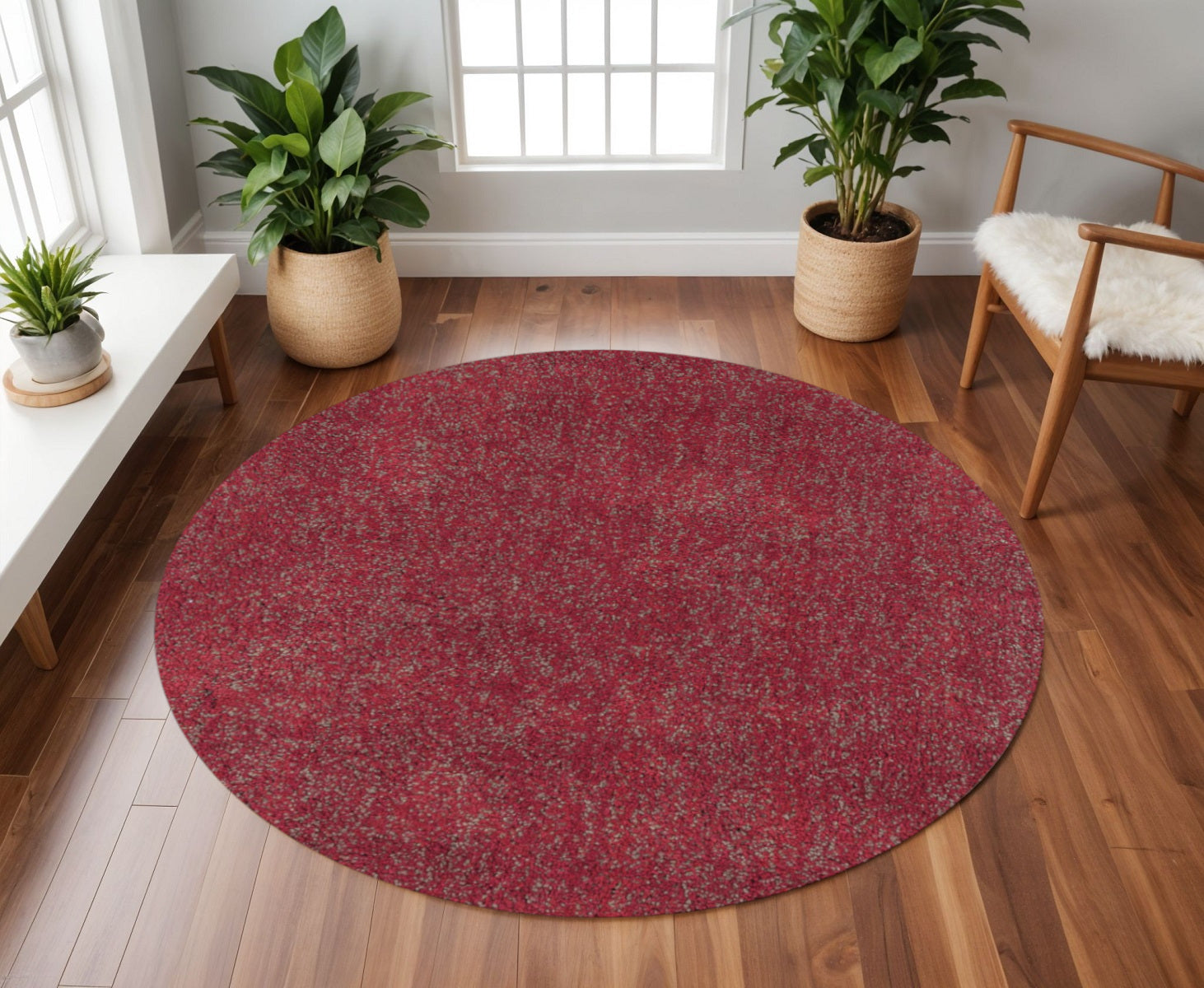 8' Red Hand Woven Round Rug-Area Rugs-DECOROLALA