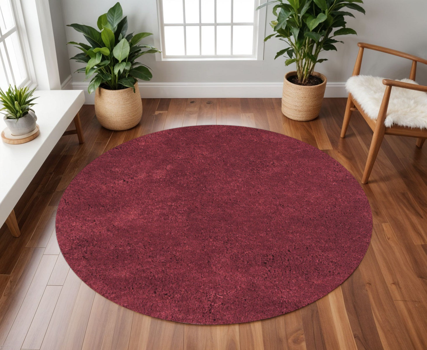 8' Red Hand Woven Round Rug-Area Rugs-DECOROLALA