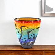 8" Red Orange Blue And Black Blue Abstract Oval Murano Glass Table Vase-Vases-DECOROLALA