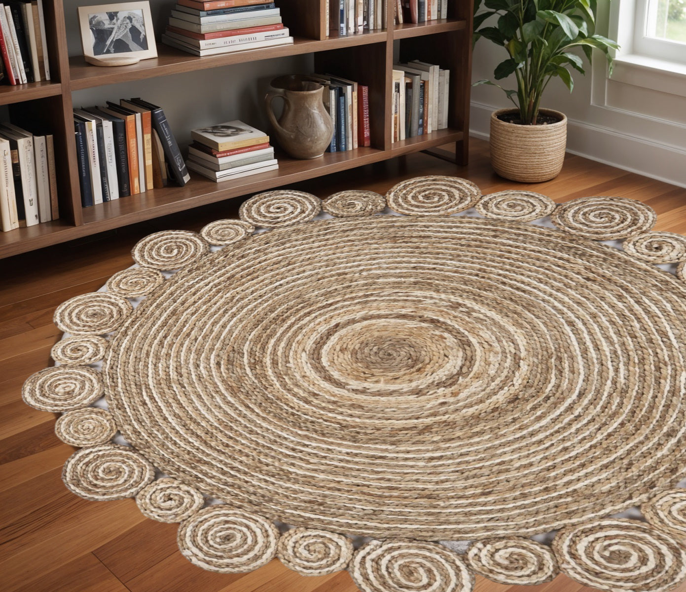 8’ Round Natural Coiled Area Rug-Area Rugs-DECOROLALA