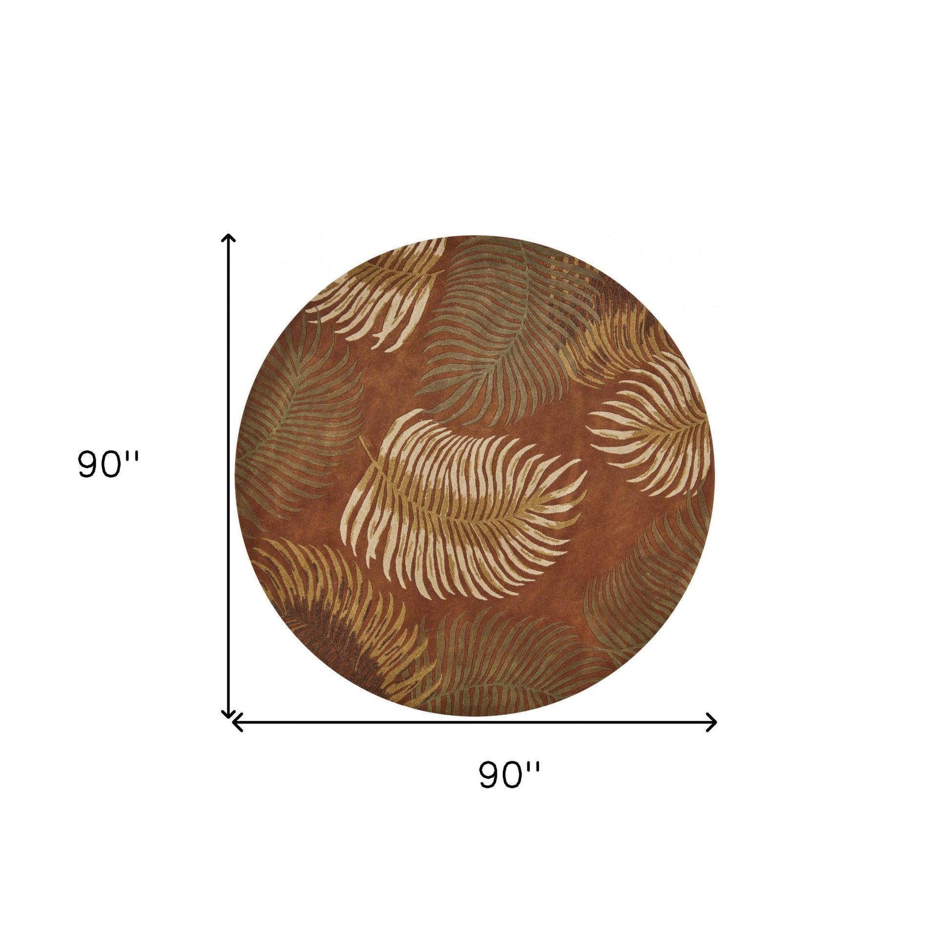 8' Rust Orange And Green Wool Botanical Leaves Hand Tufted Round Rug-Area Rugs-DECOROLALA