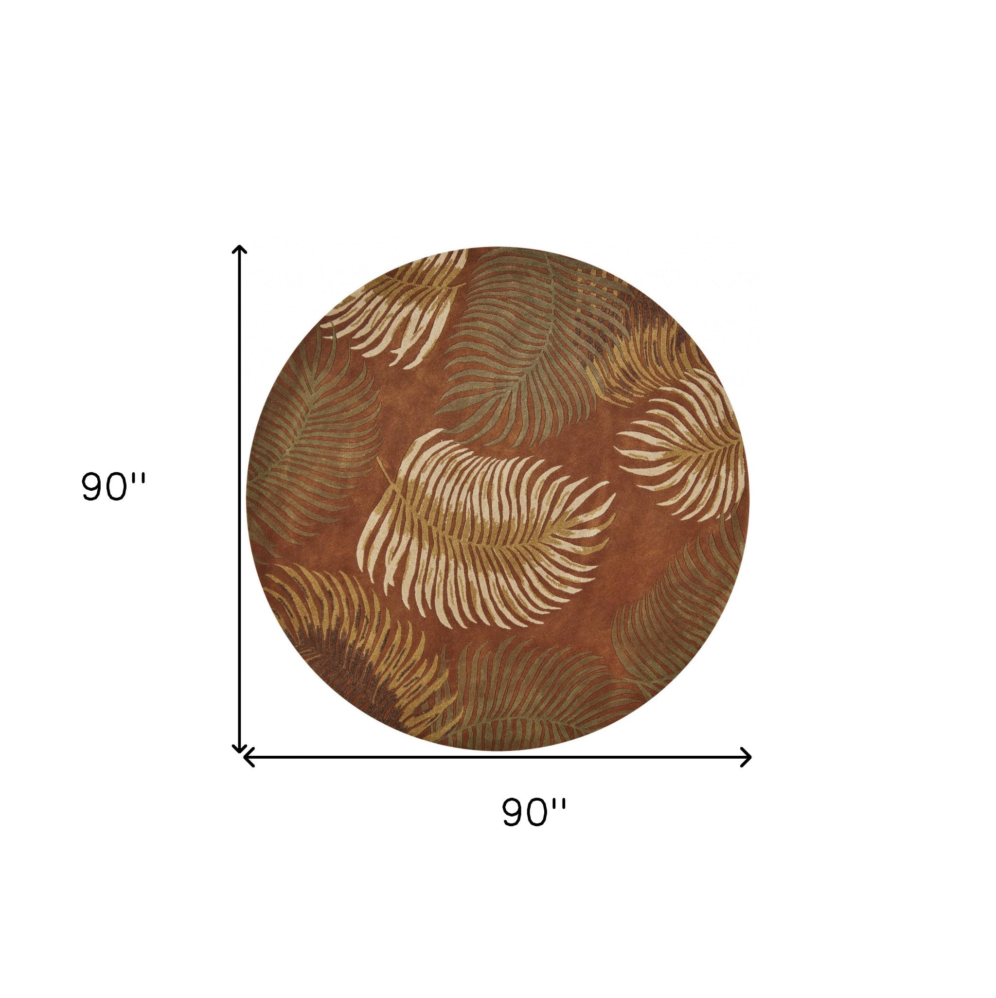 8' Rust Orange And Green Wool Botanical Leaves Hand Tufted Round Rug-Area Rugs-DECOROLALA