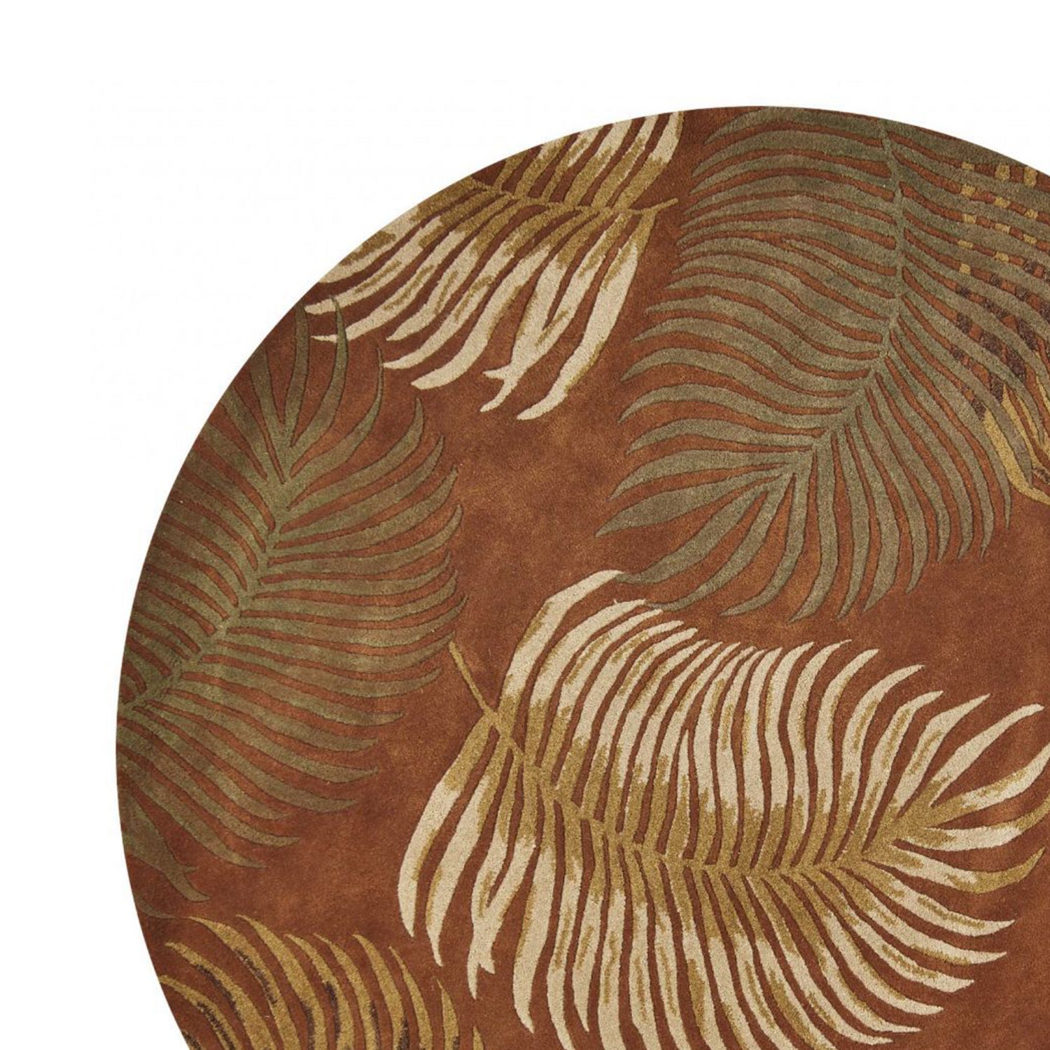 8' Rust Orange And Green Wool Botanical Leaves Hand Tufted Round Rug-Area Rugs-DECOROLALA