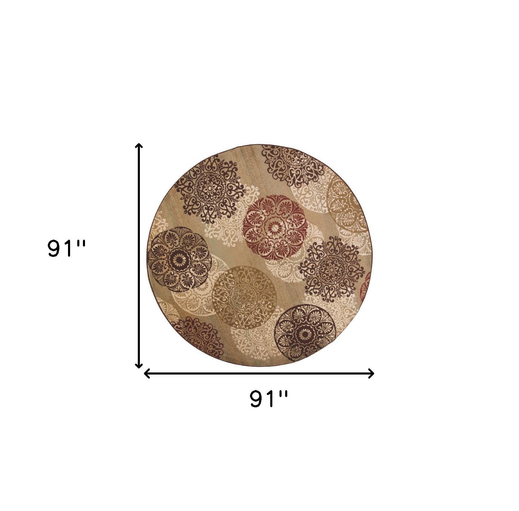 8' Sage Brown And Ivory Floral Medallion Round Rug-Area Rugs-DECOROLALA