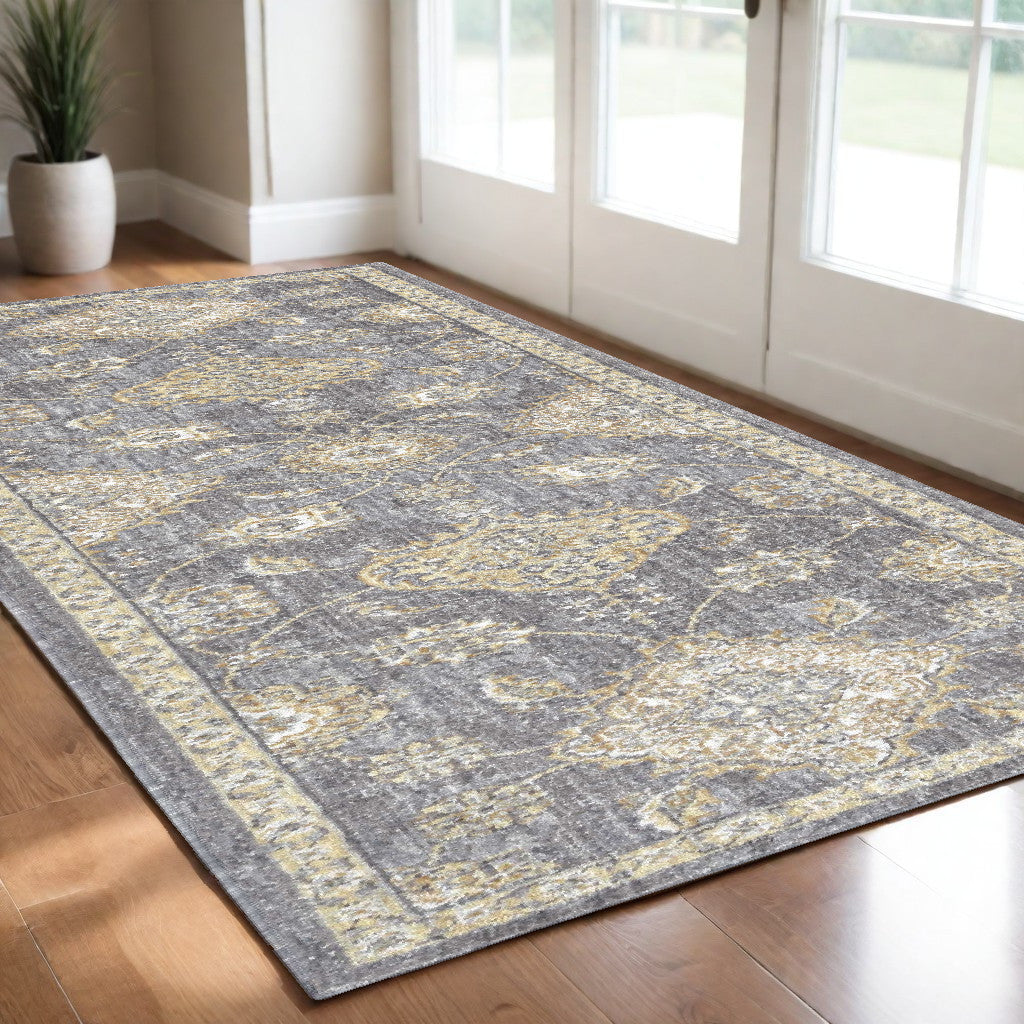 8' Sage Orange And White Wool Floral Distressed Runner Rug-Area Rugs-DECOROLALA