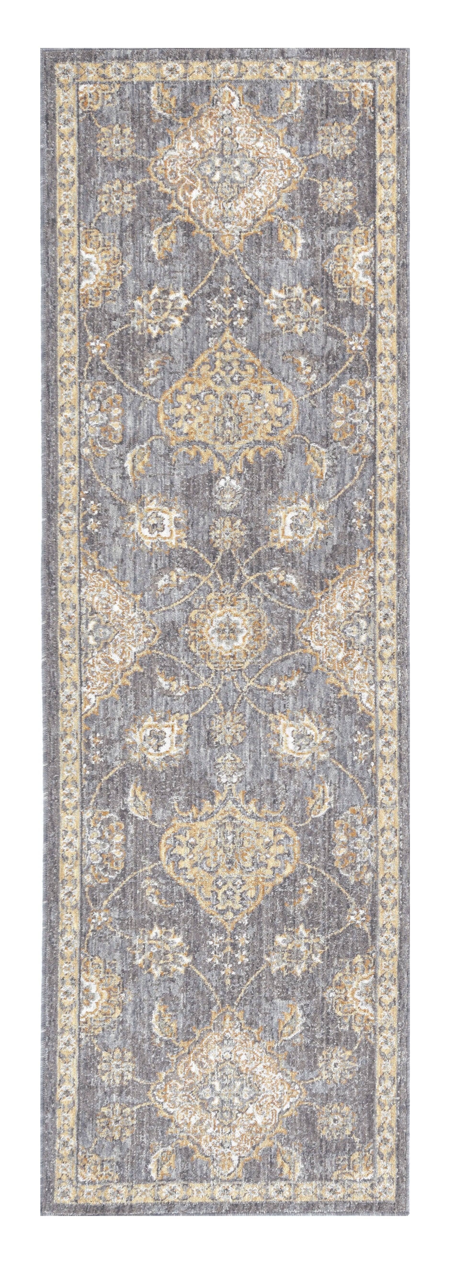 8' Sage Orange And White Wool Floral Distressed Runner Rug-Area Rugs-DECOROLALA