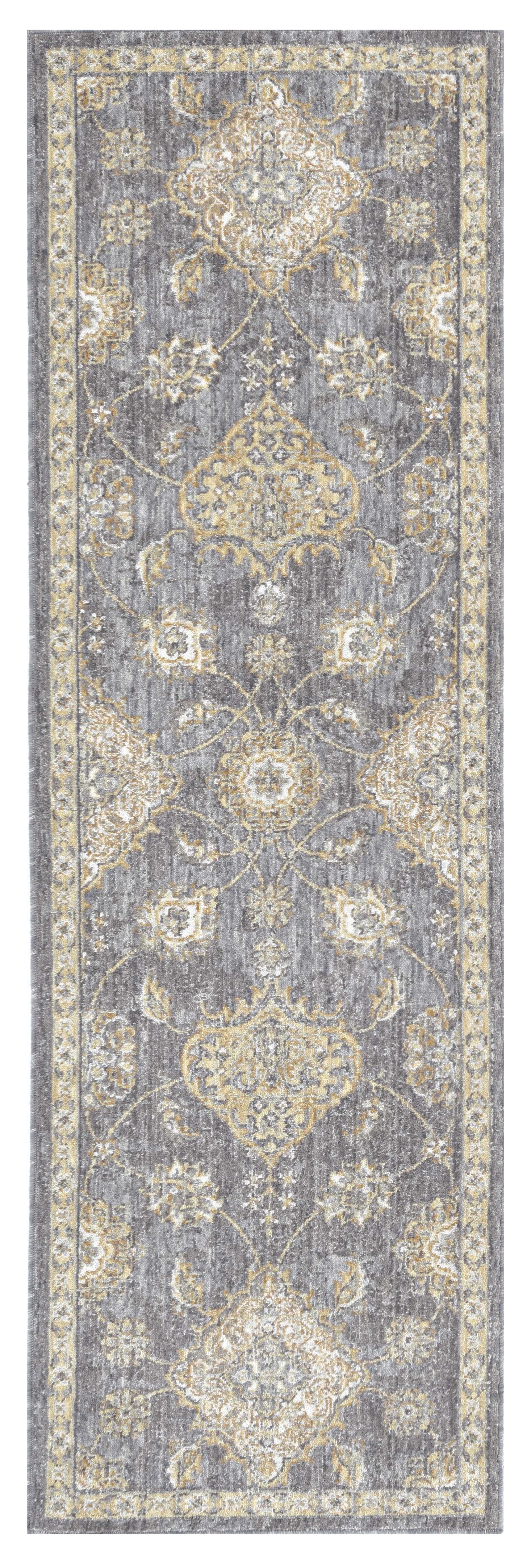 8' Sage Orange And White Wool Floral Distressed Runner Rug-Area Rugs-DECOROLALA