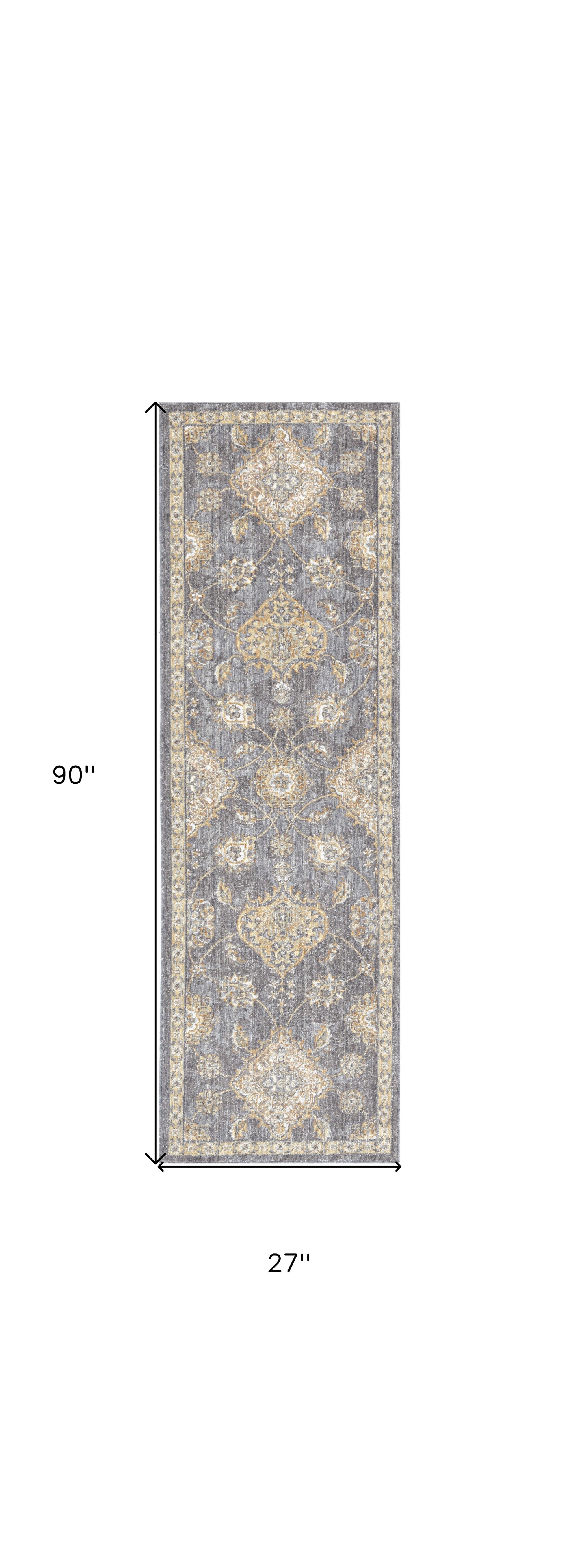 8' Sage Orange And White Wool Floral Distressed Runner Rug-Area Rugs-DECOROLALA