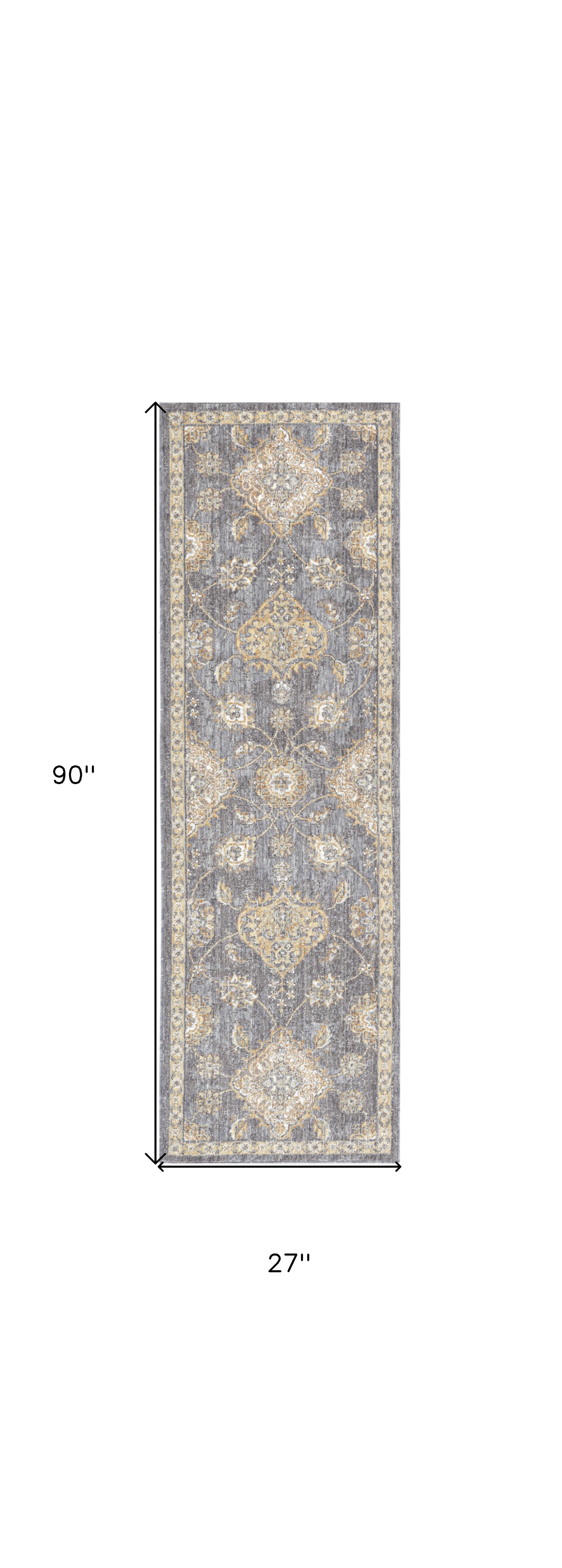 8' Sage Orange And White Wool Floral Distressed Runner Rug-Area Rugs-DECOROLALA