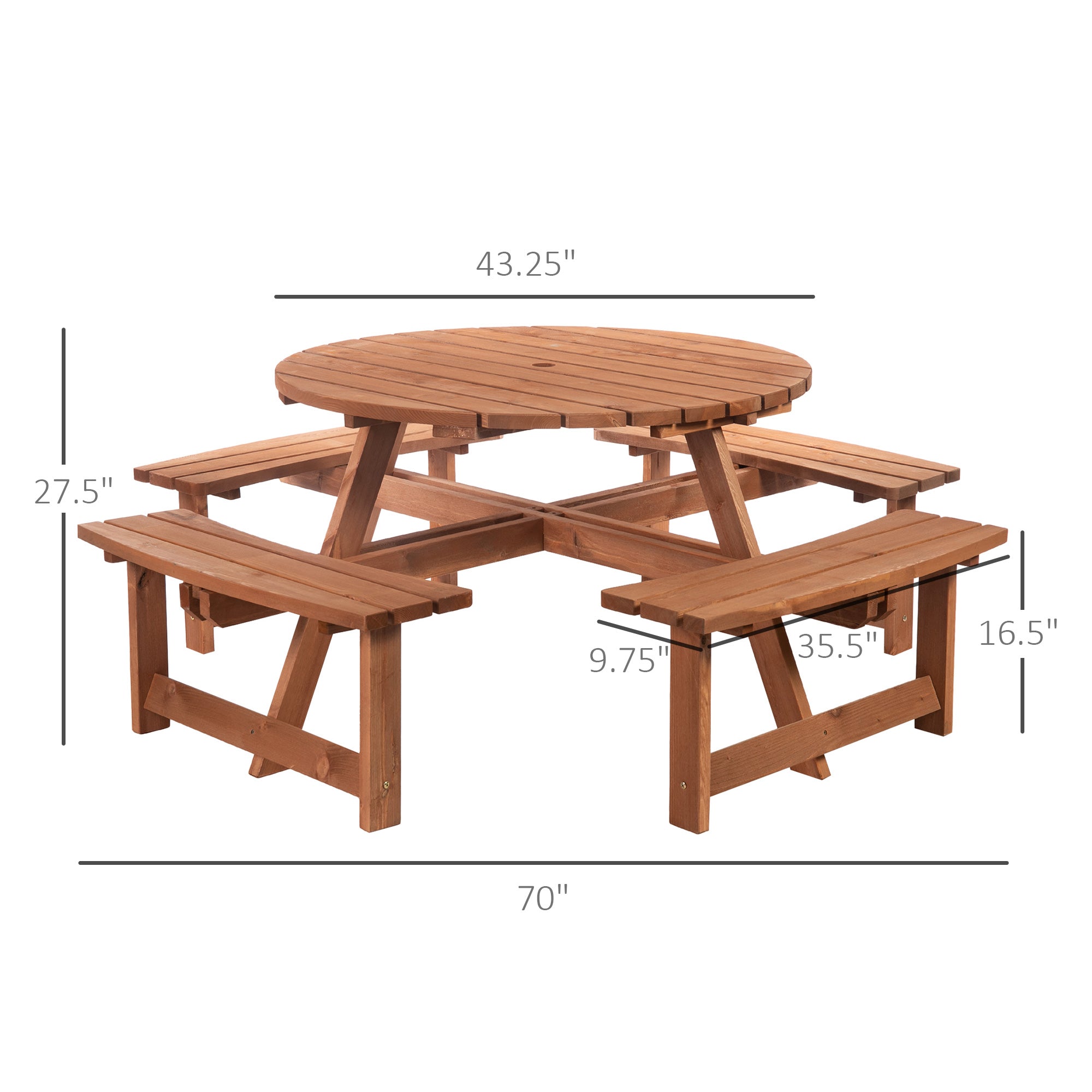 8-Seater Wooden Pub Bench & Round Table Set, Outdoor Patio Dining - Brown-DECOROLALA