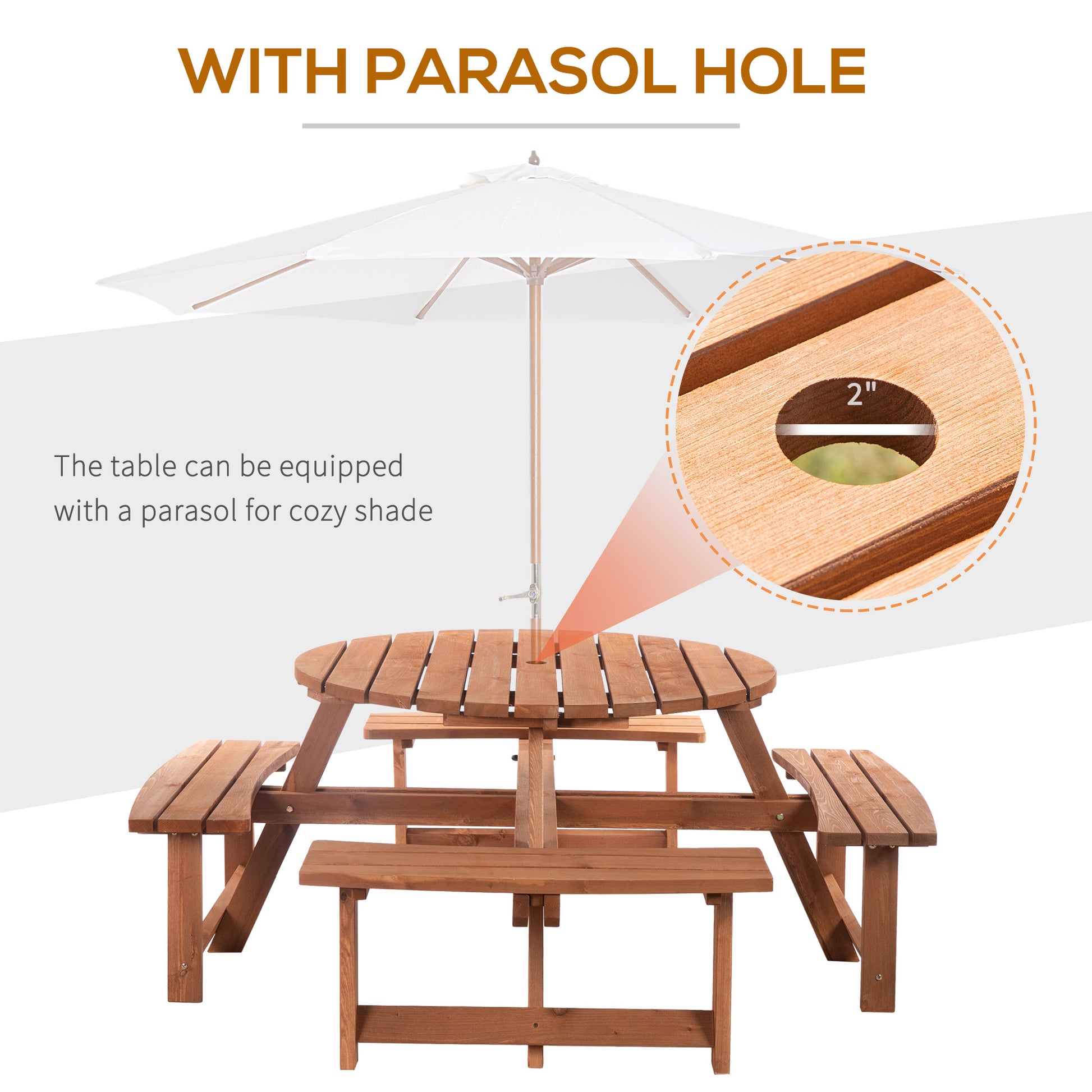 8-Seater Wooden Pub Bench & Round Table Set, Outdoor Patio Dining - Brown-DECOROLALA
