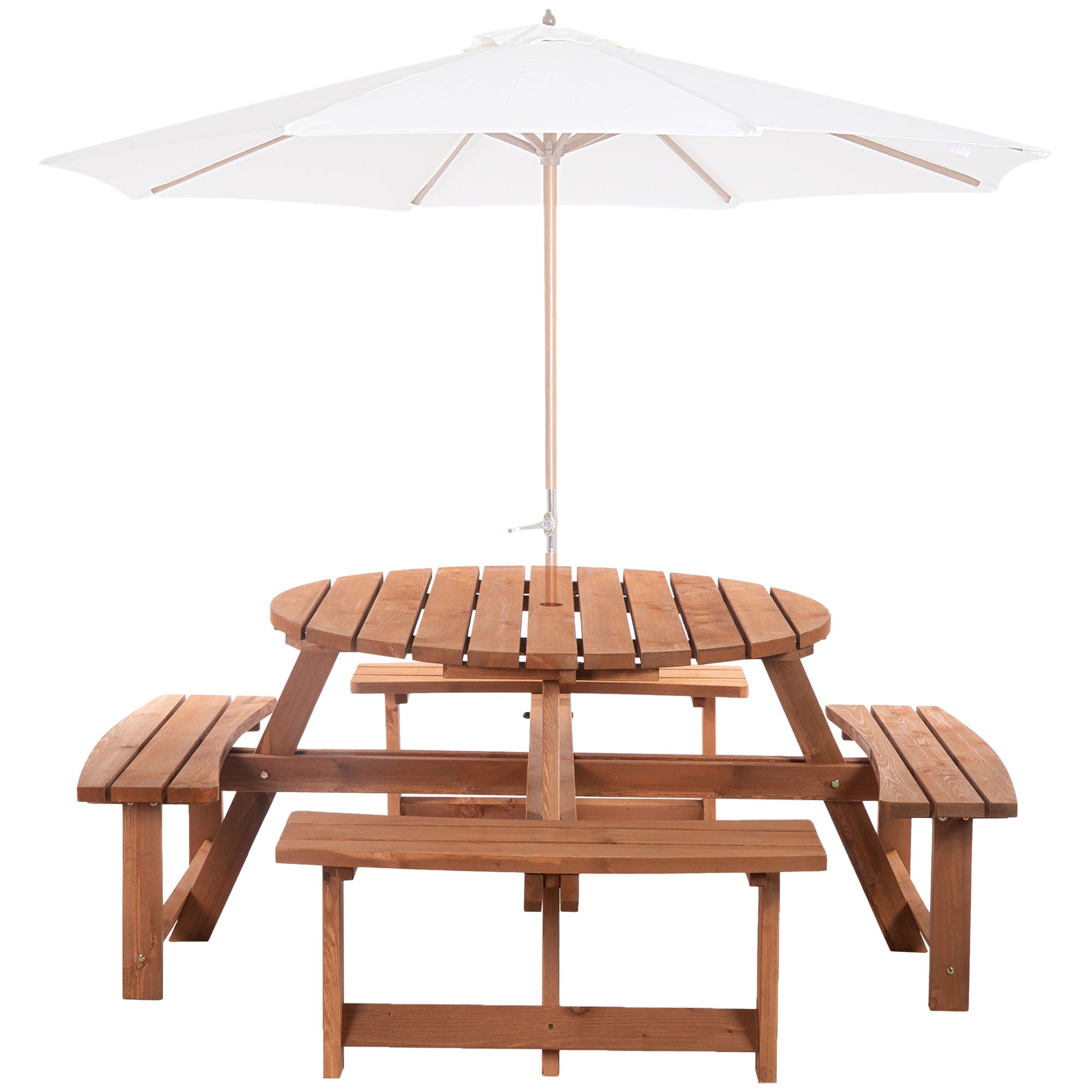 8-Seater Wooden Pub Bench & Round Table Set, Outdoor Patio Dining - Brown-DECOROLALA