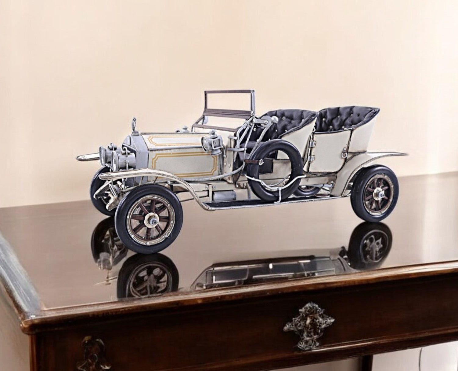 8" Silver Metal Hand Painted Model Car Tabletop Sculpture-Sculptures-DECOROLALA