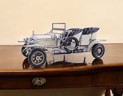 8" Silver Metal Hand Painted Model Car Tabletop Sculpture-Sculptures-DECOROLALA