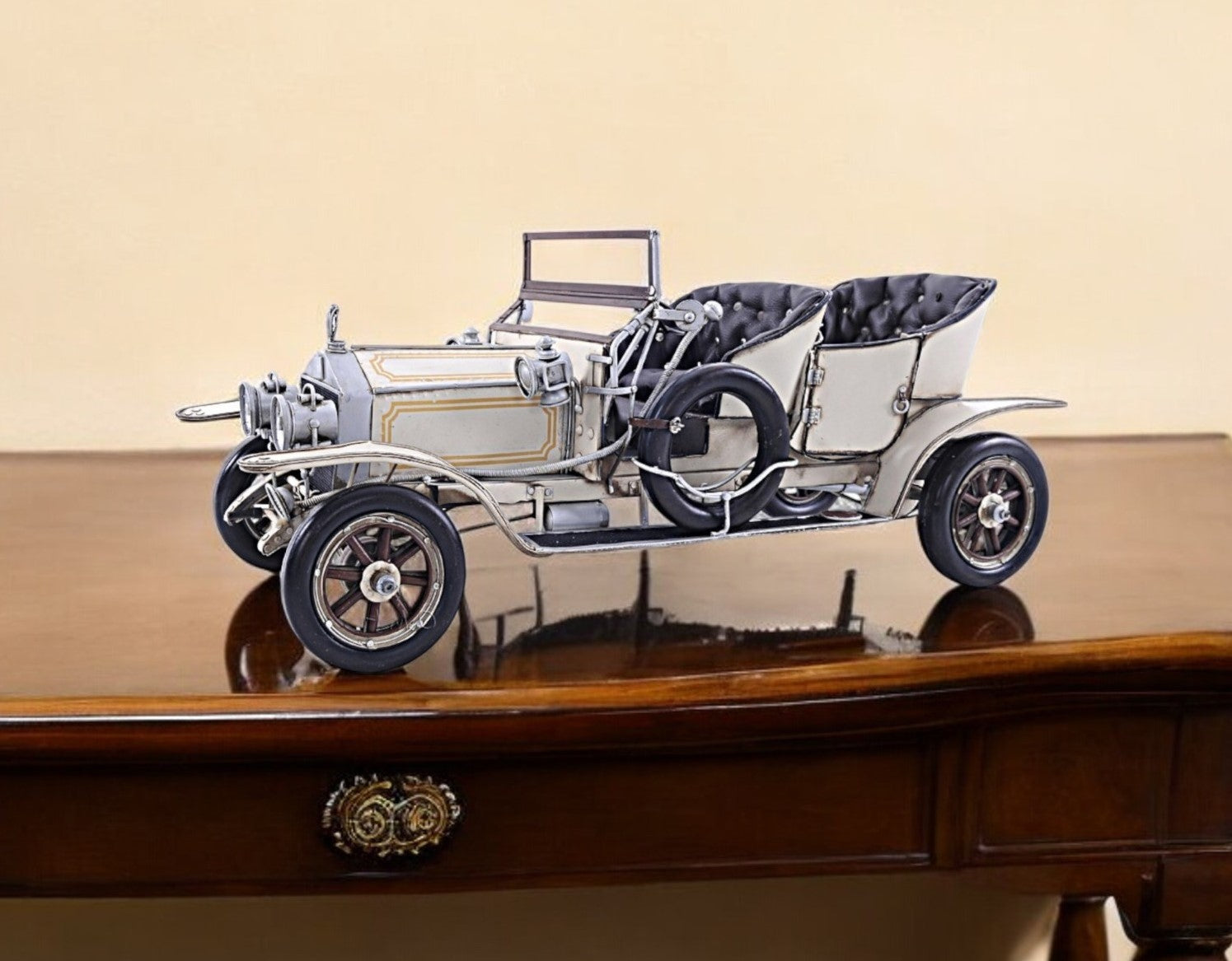 8" Silver Metal Hand Painted Model Car Tabletop Sculpture-Sculptures-DECOROLALA