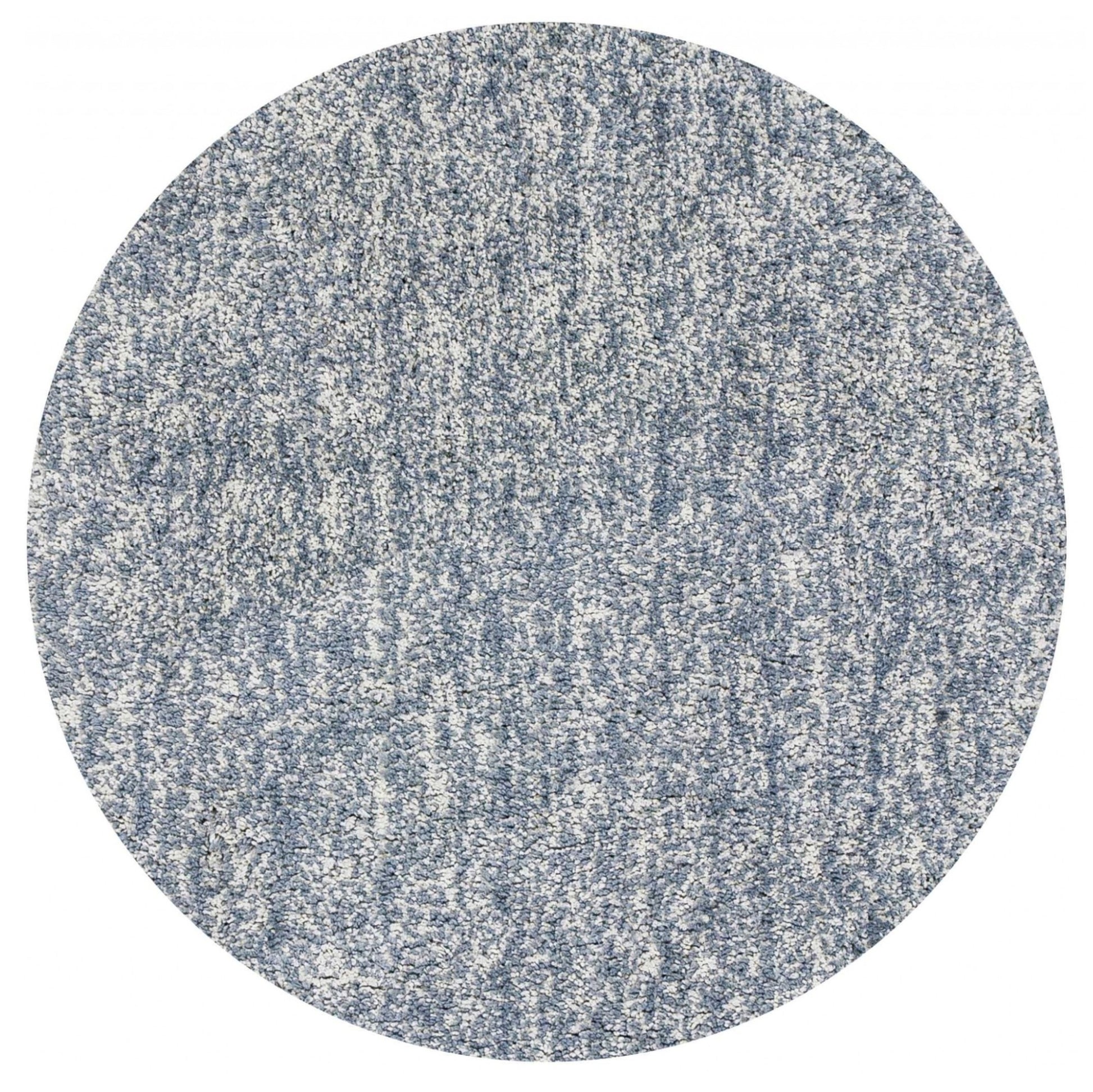 8' Slate Blue And Ivory Abstract Hand Woven Round Rug-Area Rugs-DECOROLALA