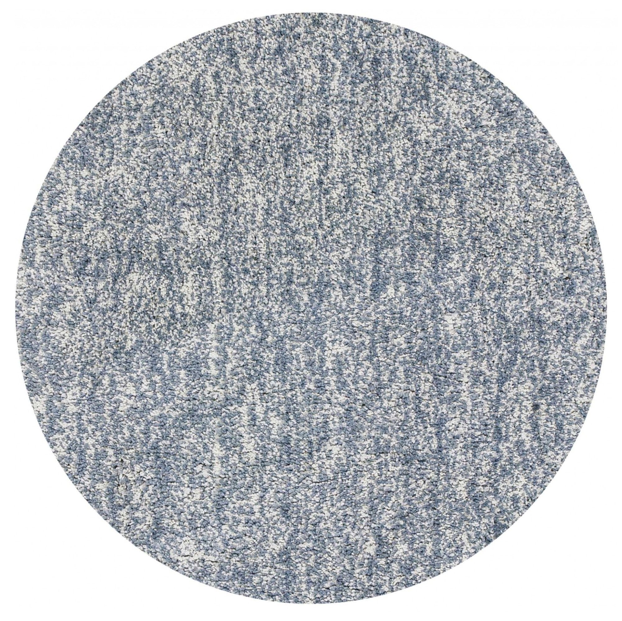 8' Slate Blue And Ivory Abstract Hand Woven Round Rug-Area Rugs-DECOROLALA