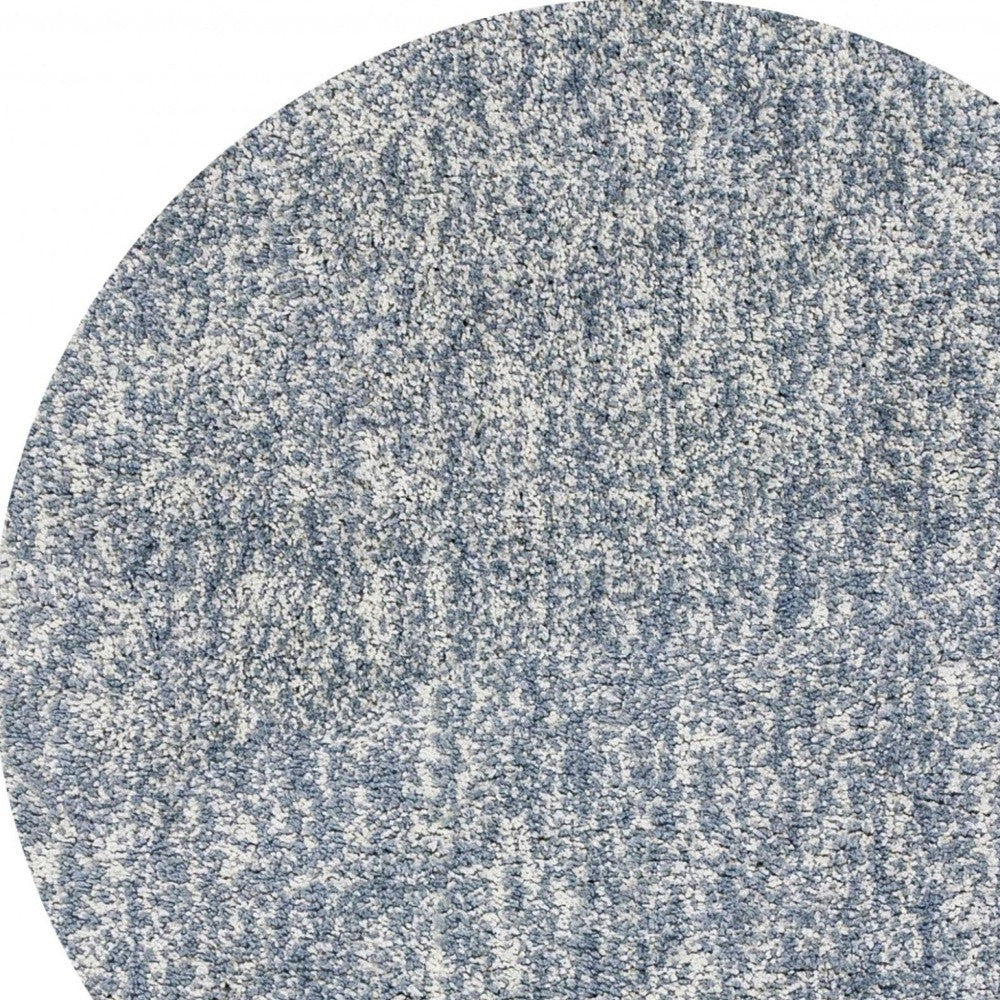 8' Slate Blue And Ivory Abstract Hand Woven Round Rug-Area Rugs-DECOROLALA