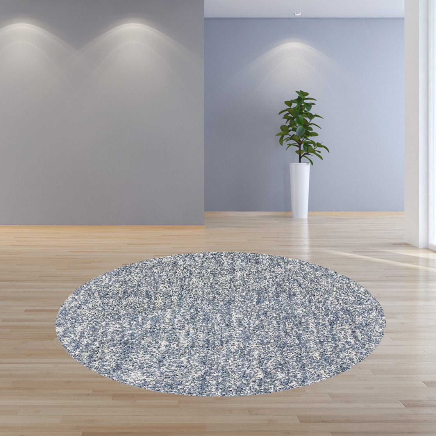 8' Slate Blue And Ivory Abstract Hand Woven Round Rug-Area Rugs-DECOROLALA