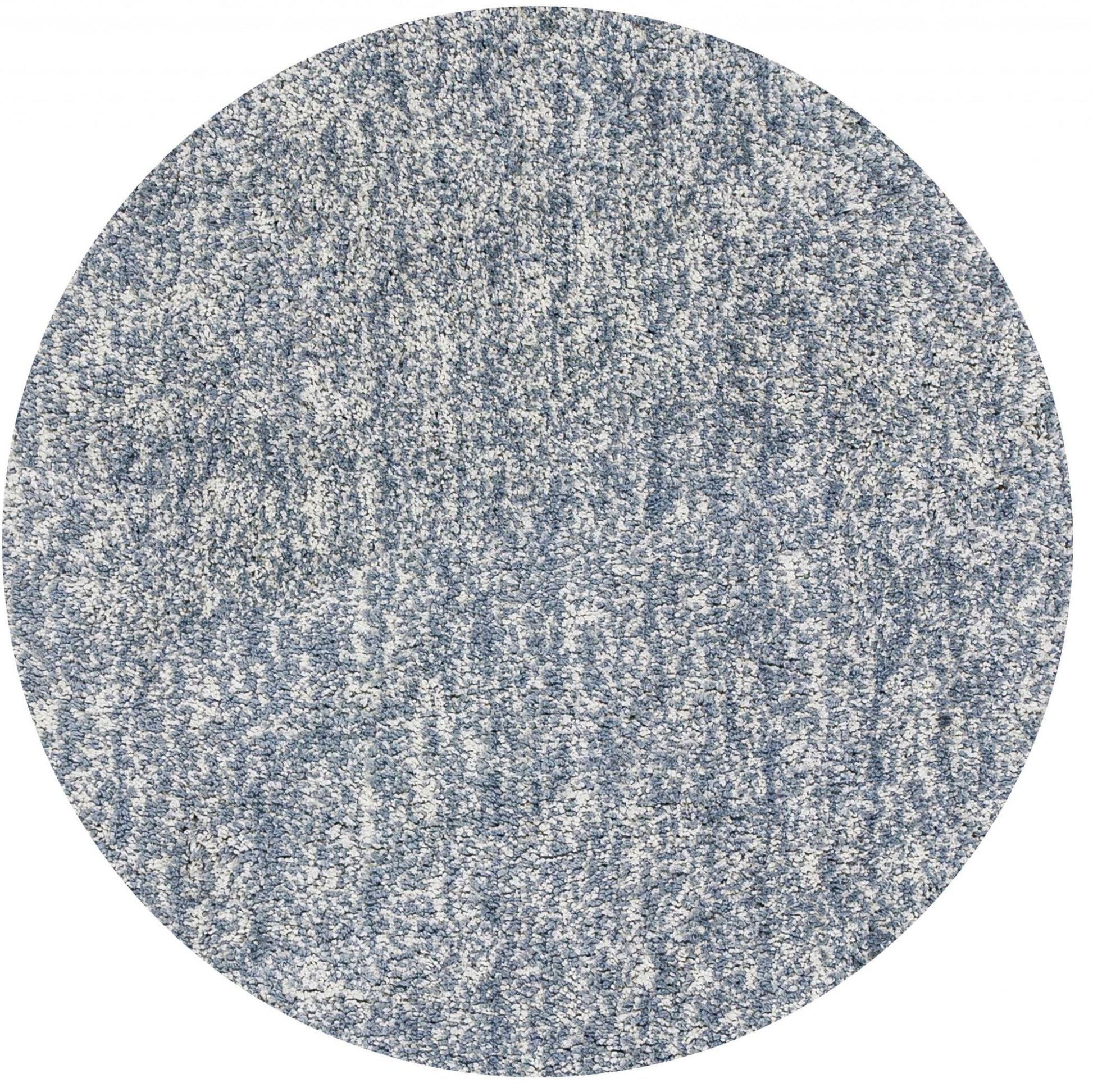 8' Slate Blue And Ivory Abstract Hand Woven Round Rug-Area Rugs-DECOROLALA