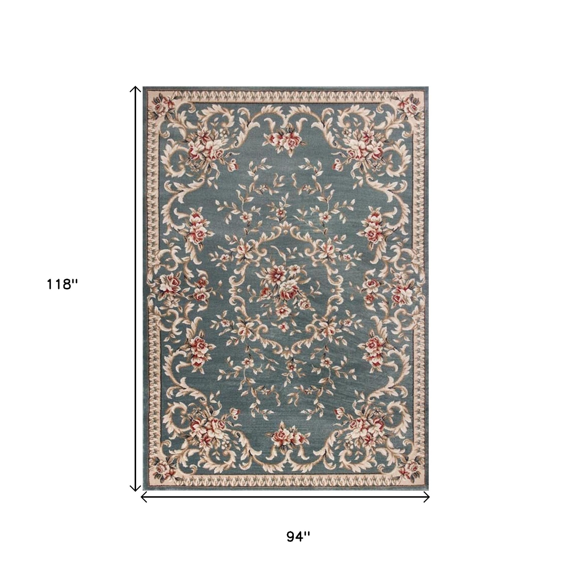 8' Slate Blue Red And Ivory Floral Medallion Round Rug-Area Rugs-DECOROLALA