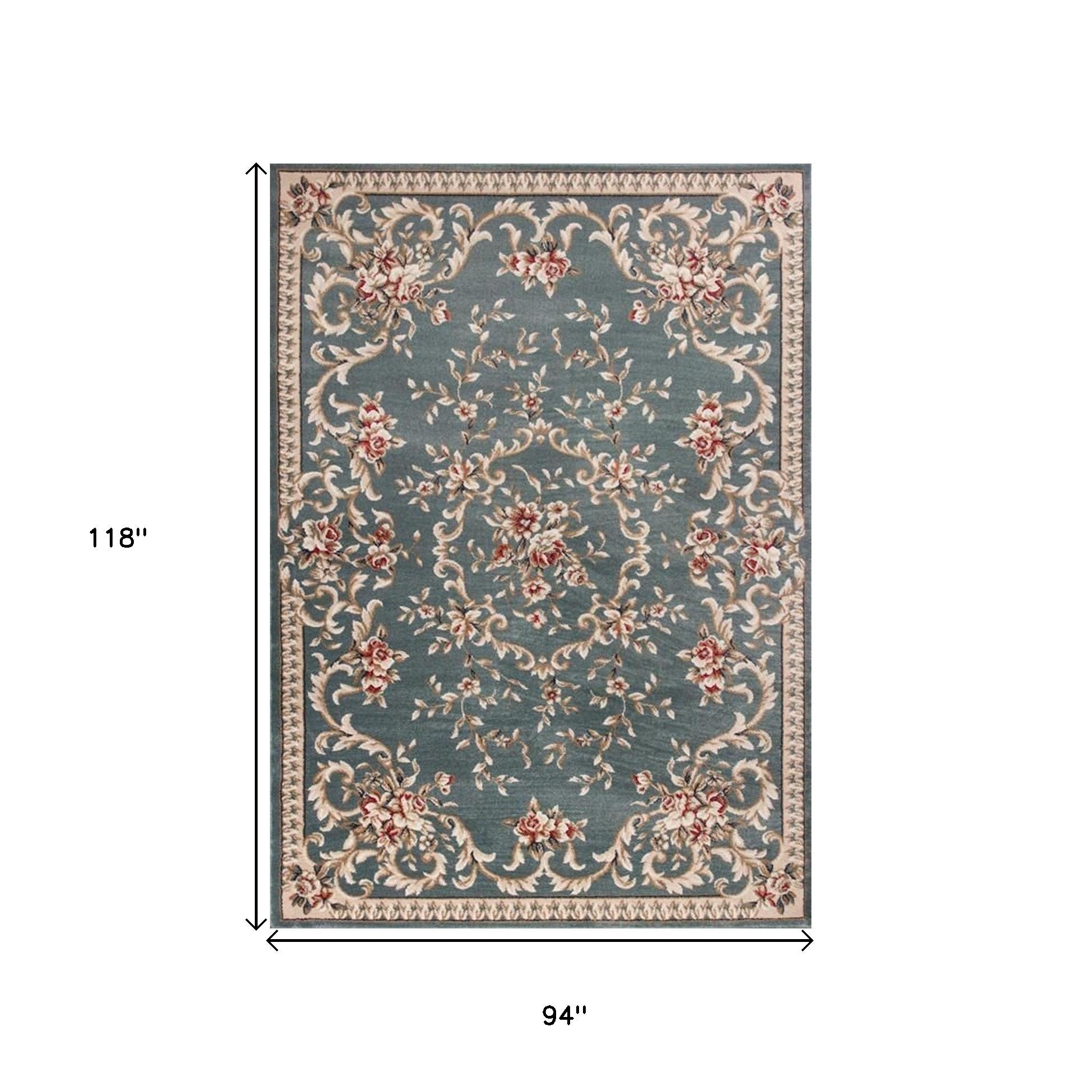 8' Slate Blue Red And Ivory Floral Medallion Round Rug-Area Rugs-DECOROLALA