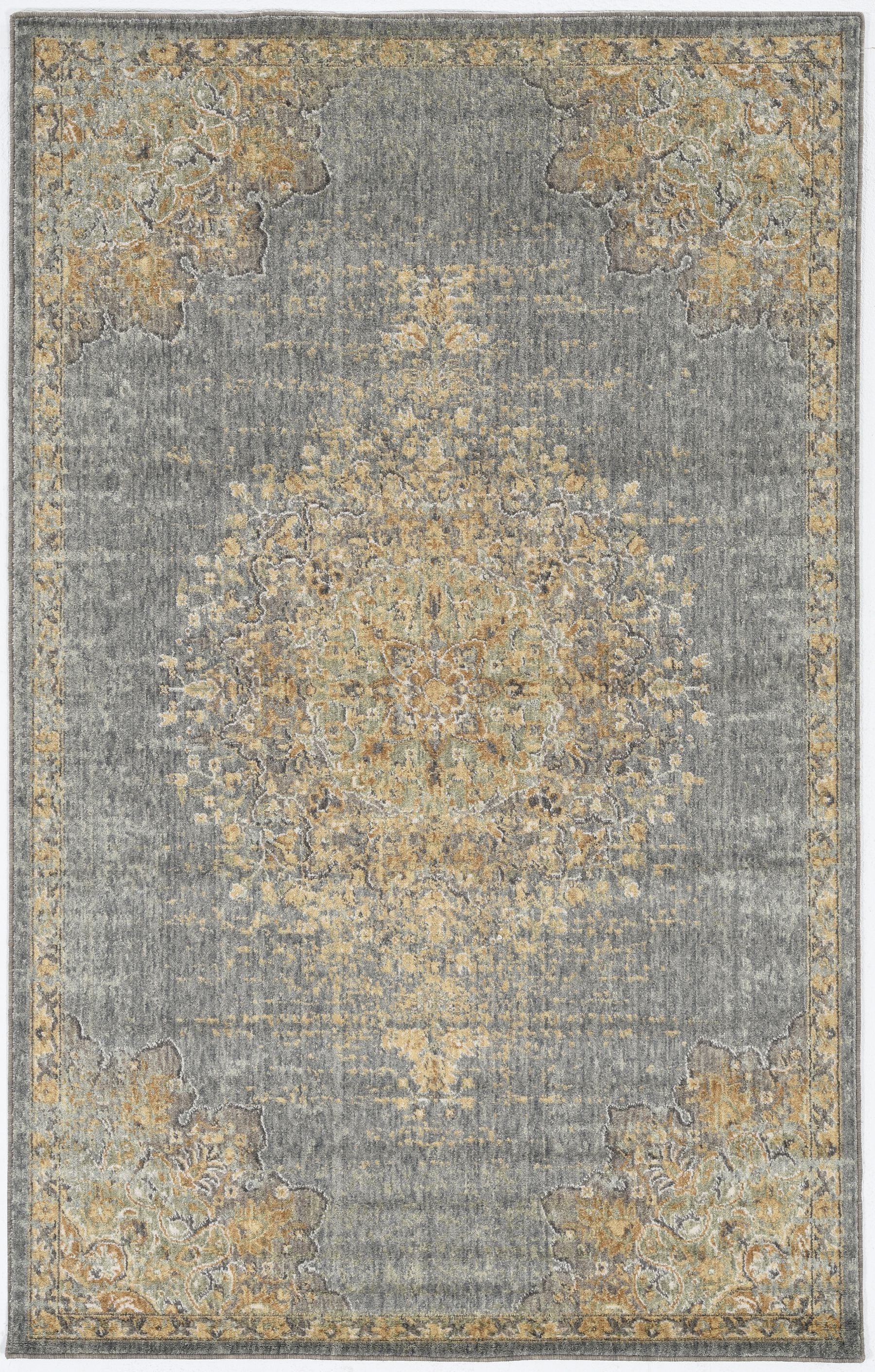 8' Slate Gray And Orange Wool Medallion Distressed Runner Rug-Area Rugs-DECOROLALA