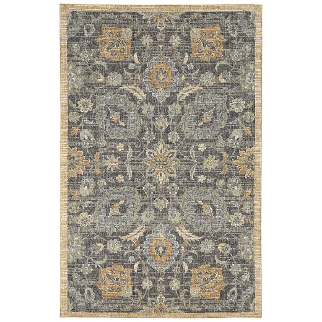 8' Taupe Orange And Gray Wool Floral Distressed Runner Rug-Area Rugs-DECOROLALA
