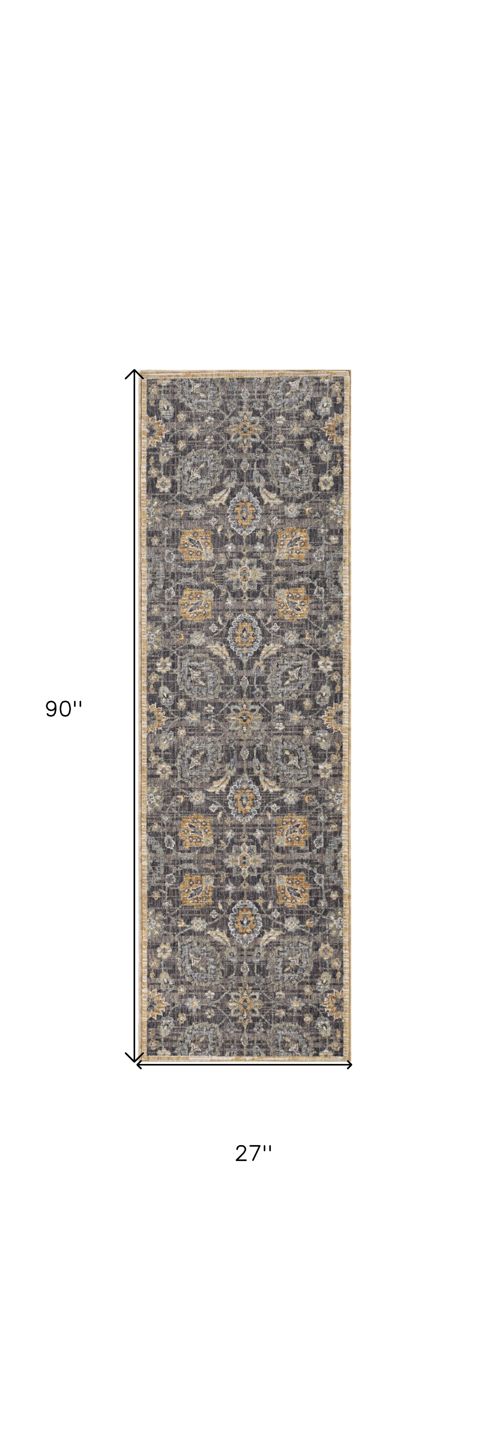 8' Taupe Orange And Gray Wool Floral Distressed Runner Rug-Area Rugs-DECOROLALA