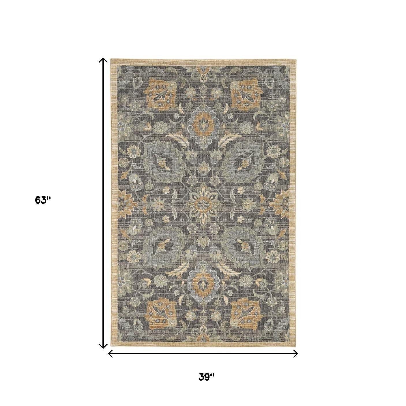 8' Taupe Orange And Gray Wool Floral Distressed Runner Rug-Area Rugs-DECOROLALA