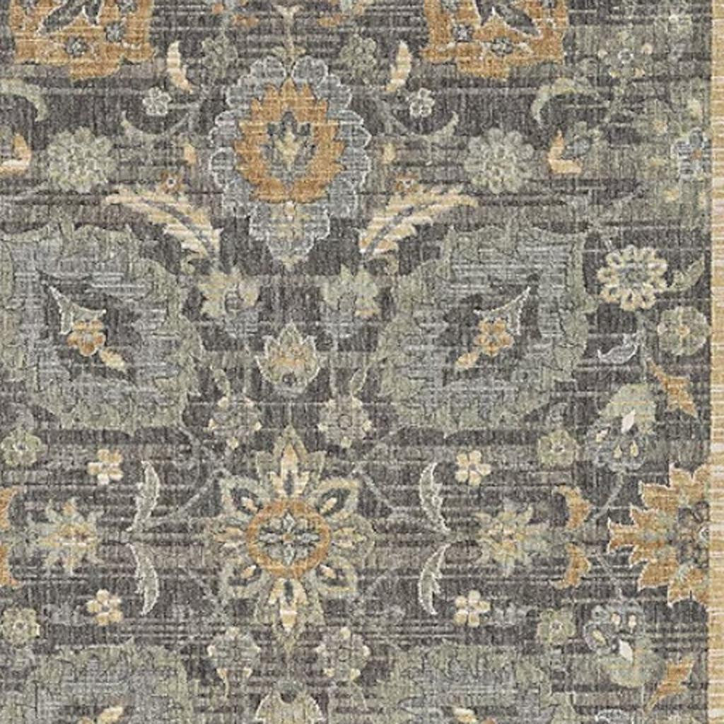 8' Taupe Orange And Gray Wool Floral Distressed Runner Rug-Area Rugs-DECOROLALA