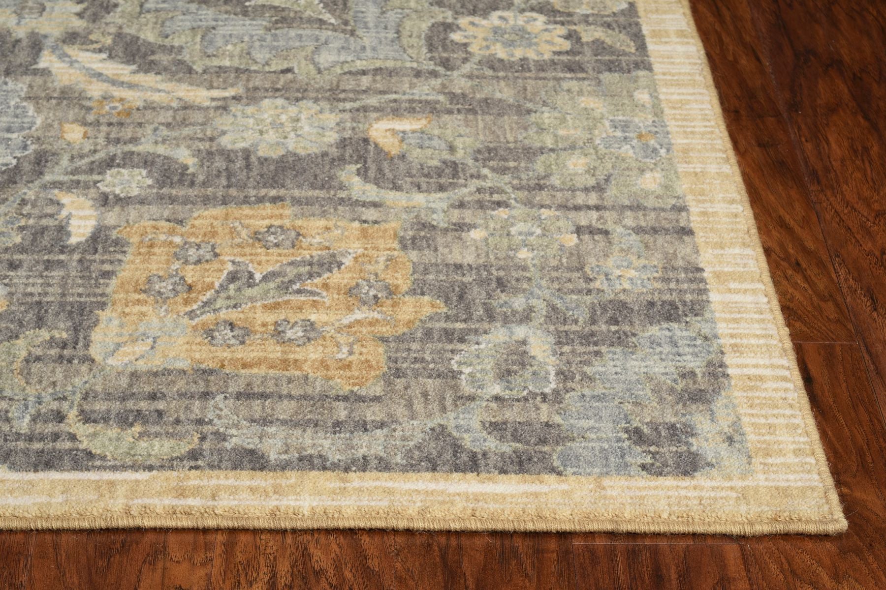 8' Taupe Orange And Gray Wool Floral Distressed Runner Rug-Area Rugs-DECOROLALA