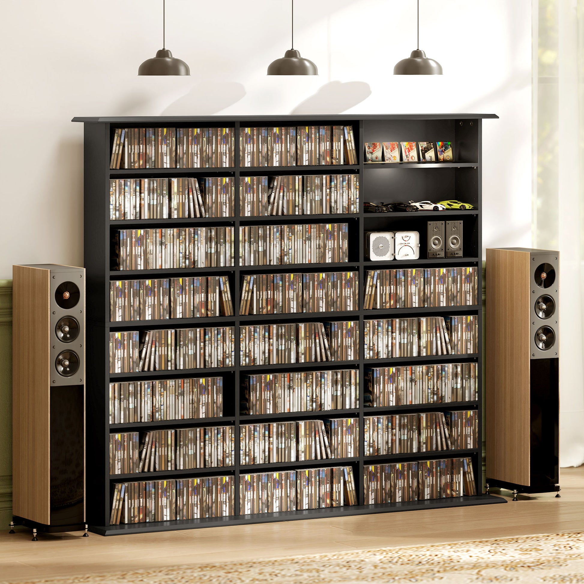 8-Tier Media Storage Cabinet - Black DVD CD Shelf 57" W-DECOROLALA